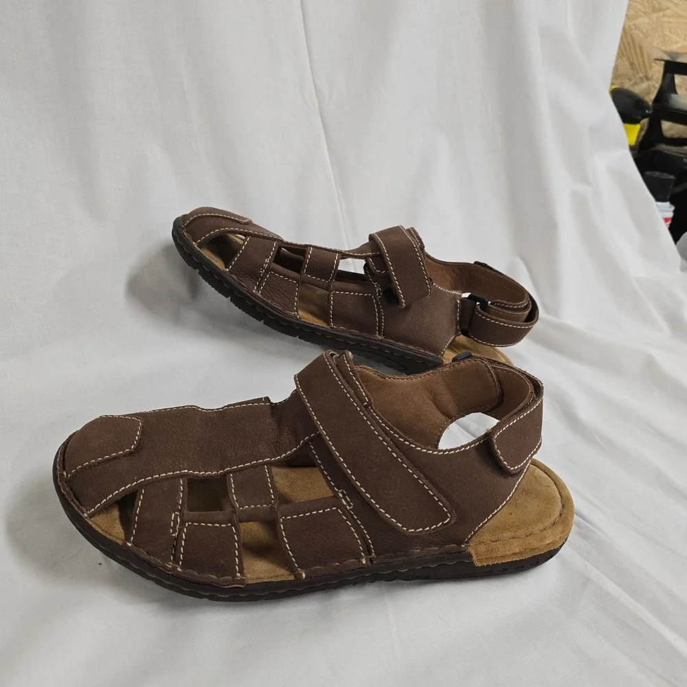 Samuel Windsor Mens Brown Leather Fisherman Sandals Adjustable Straps‎ Size 10